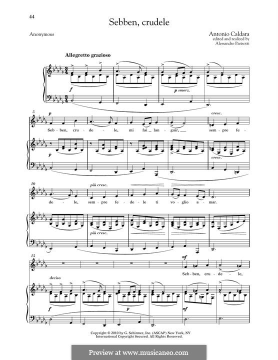 Sebben, crudele: Low Voice by Antonio Caldara