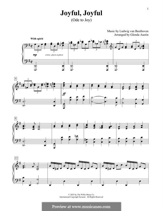 Ode to Joy, for Piano: For a single performer by Ludwig van Beethoven