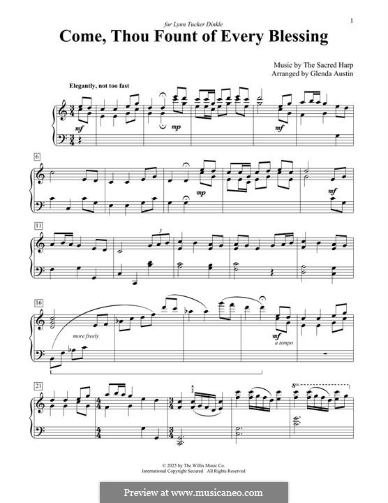 Come, Thou Fount of Every Blessing: For piano by John Wyeth
