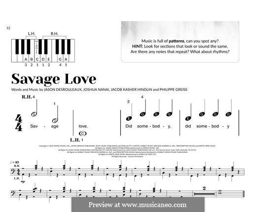 Savage Love (Jawsh 685 x Jason Derulo x BTS): For piano by Jacob Kasher Hindlin
