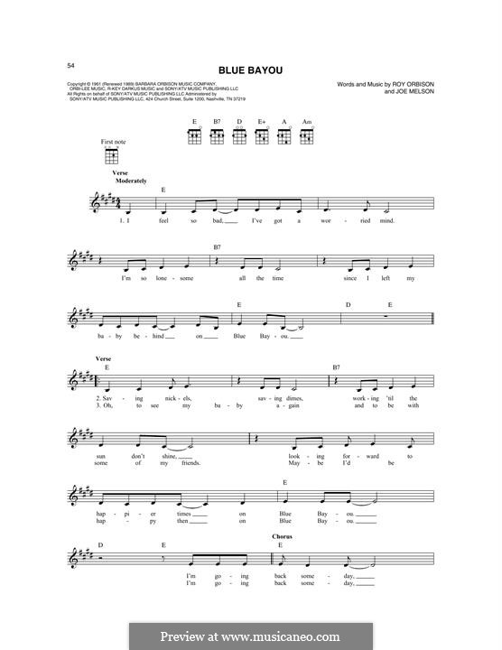 Blue Bayou (Linda Ronstadt): For mandolin by Joe Melson