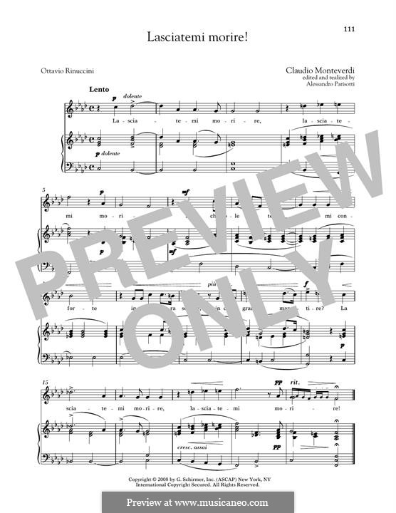 L'Arianna (Ariadne): Lasciatemi morire (Medium High Voice) by Claudio Monteverdi