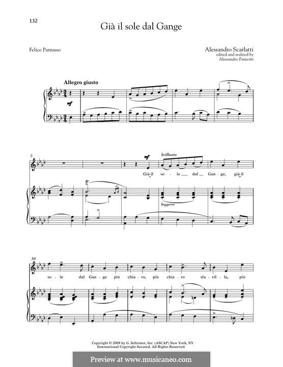 Gia' il sole dal Gange: Medium High Voice by Alessandro Scarlatti