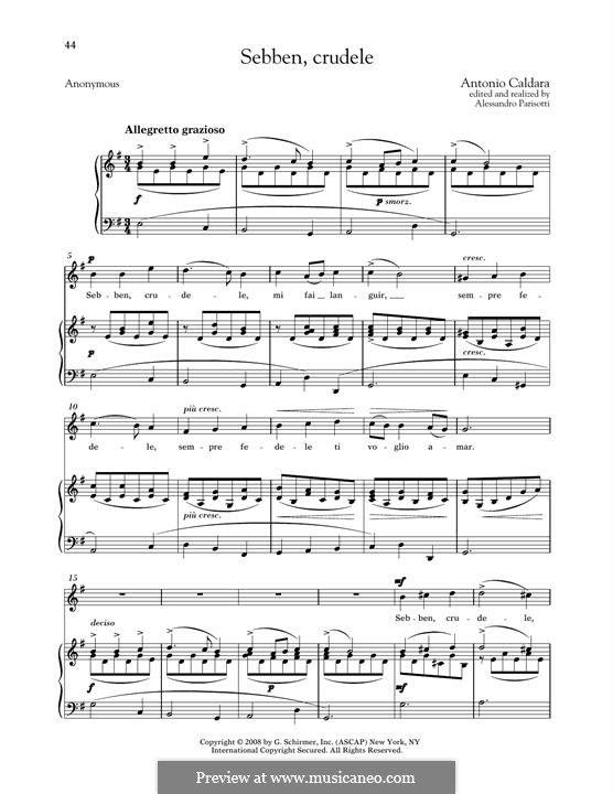 Sebben, crudele: Medium High Voice by Antonio Caldara