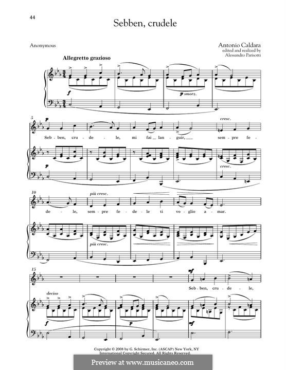 Sebben, crudele: Medium Low Voice by Antonio Caldara