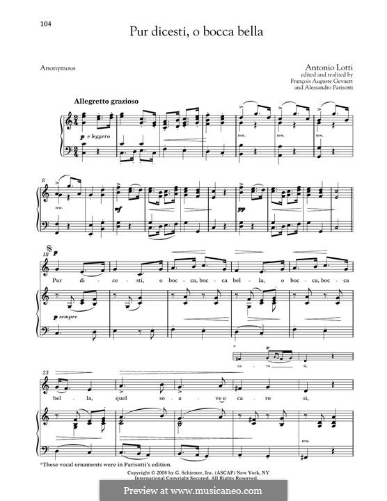 Pur dicesti, o bocca bella: Medium Low Voice by Antonio Lotti