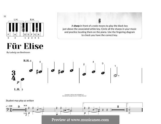 For Elise, for Piano, WoO 59: Easy notes by Ludwig van Beethoven