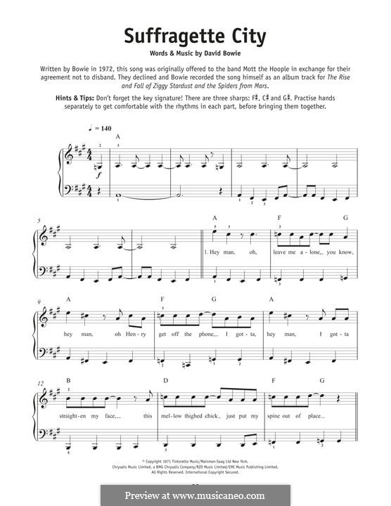 Suffragette City: For piano by David Bowie
