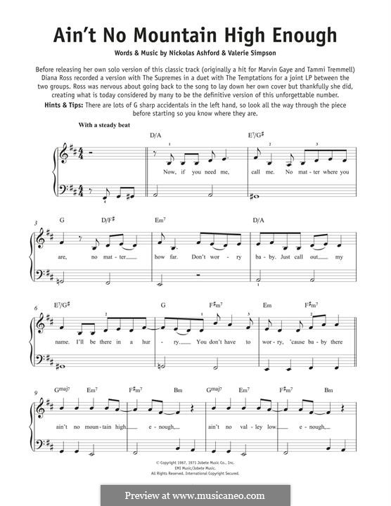 Ain't No Mountain High Enough: For easy piano by Nicholas Ashford, Valerie Simpson