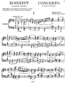 Concerto for Violin and Orchestra, Op.61: Version for violin and piano by Edward Elgar