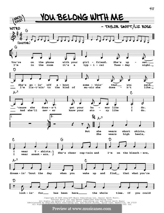 You Belong with Me (Taylor Swift): Melody line by Liz Rose