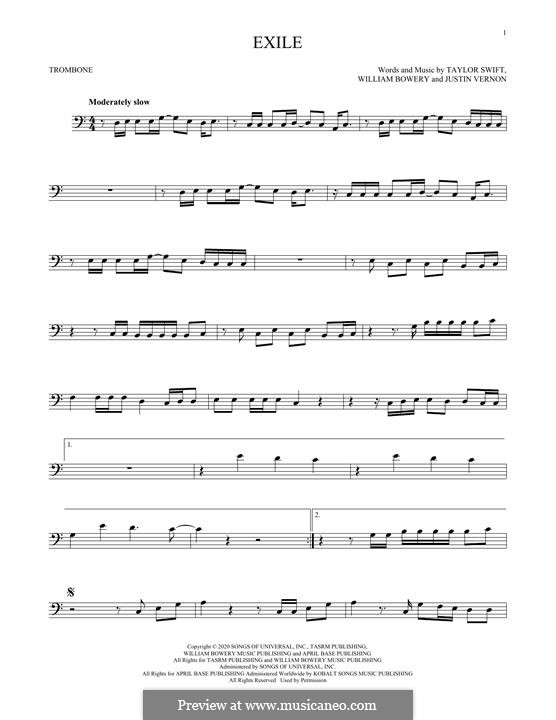 Exile (feat. Bon Iver): For trombone by Justin Vernon, Taylor Swift, William Bowery