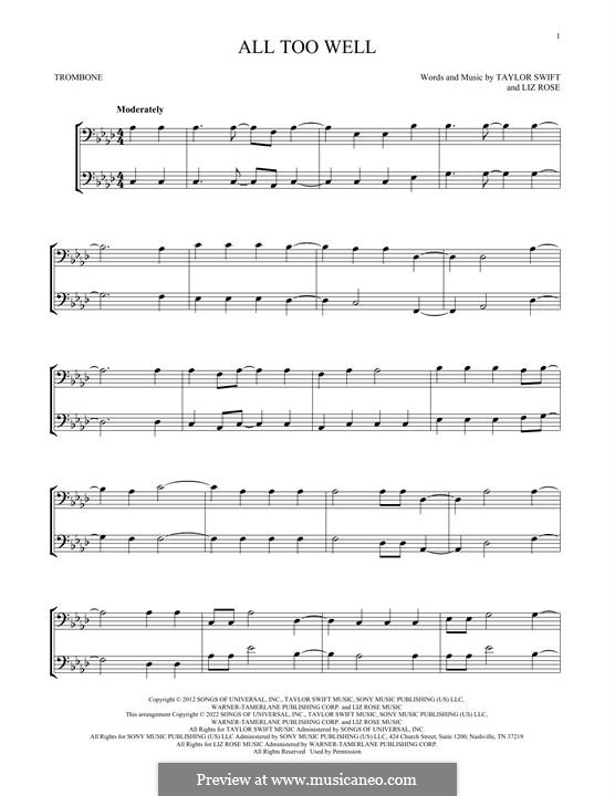 All Too Well (Taylor Swift): For two trombones by Liz Rose