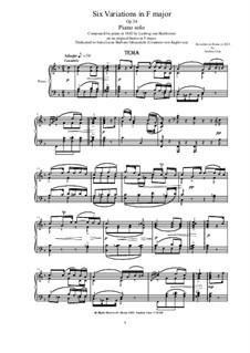 Six Variations on a Swiss Song, Op.34: For piano by Ludwig van Beethoven