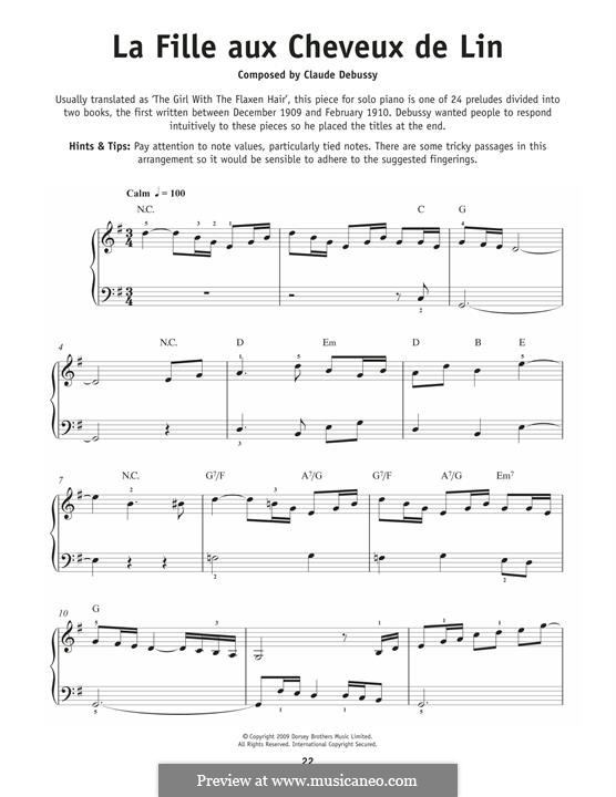 No.8 La fille aux cheveux de lin: For piano by Claude Debussy