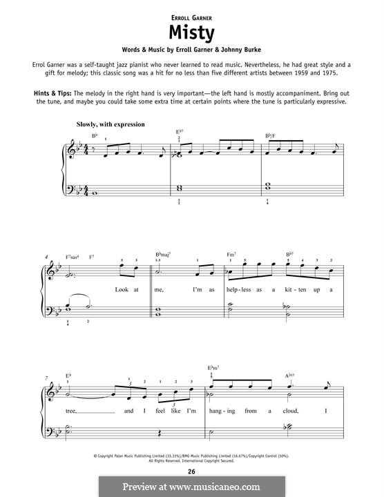 Misty (Johnny Mathis): For piano by Erroll Garner