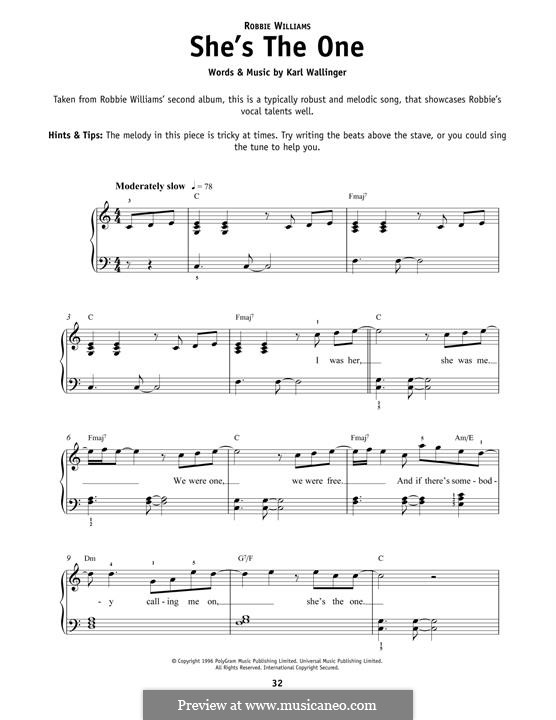 She's the One: For piano by Karl Wallinger
