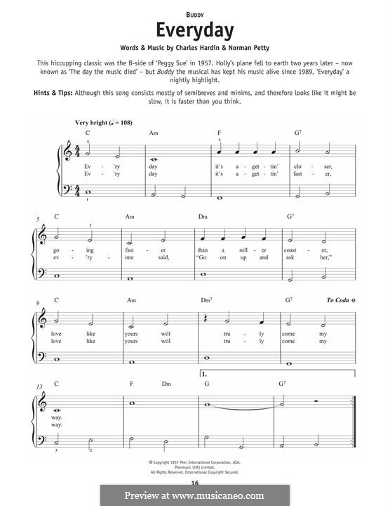 Everyday (Buddy Holly): For piano by Charles Hardin, Norman Petty