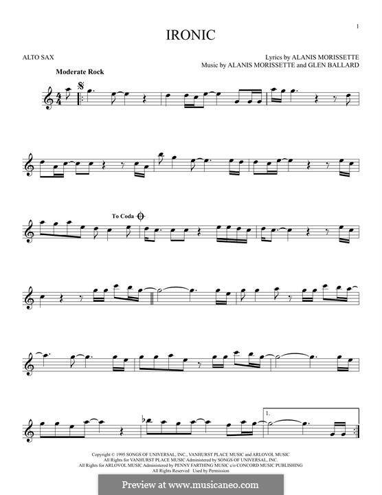 Ironic (from Jagged Little Pill The Musical): For alto saxophone by Alanis Morissette, Glen Ballard