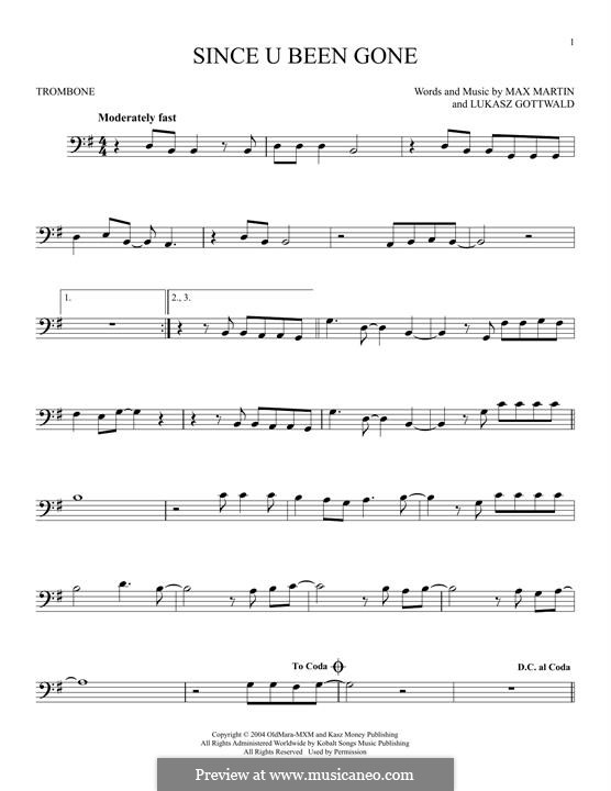 Since U Been Gone (Kelly Clarkson): For trombone by Lukas Gottwald, Max Martin