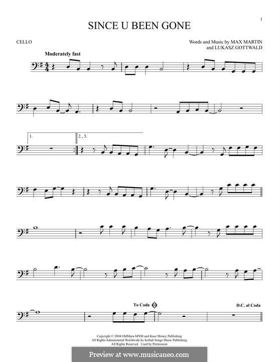 Since U Been Gone (Kelly Clarkson): For cello by Lukas Gottwald, Max Martin