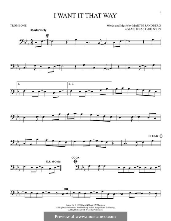 I Want It That Way (Backstreet Boys): For trombone by Andreas Carlsson, Max Martin