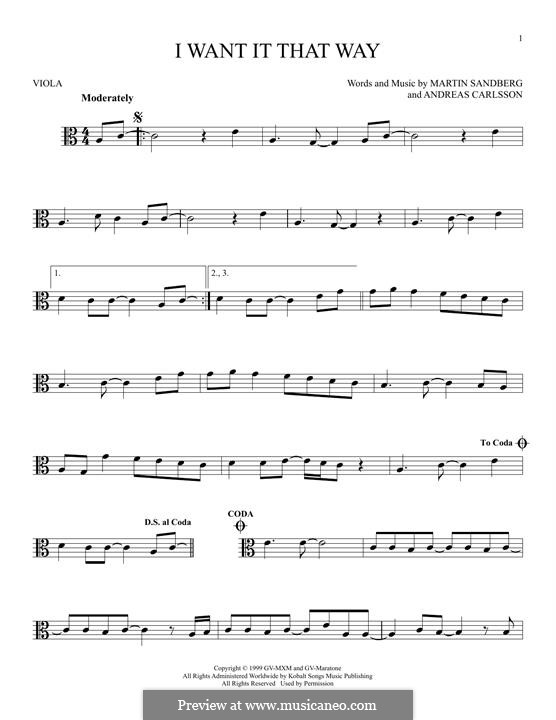 I Want It That Way (Backstreet Boys): For viola by Andreas Carlsson, Max Martin