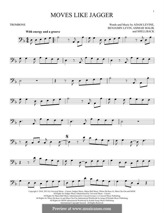 Moves Like Jagger (Maroon 5): For trombone by Shellback, Adam Levine, Ammar Malik, Benjamin Levin