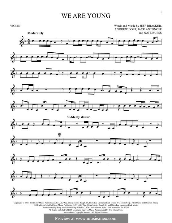 We Are Young: For violin by Jeff Bhasker, Jack Antonoff, Andrew Dost, Nathaniel Ruess