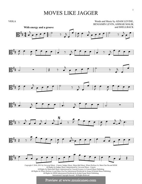 Moves Like Jagger (Maroon 5): For viola by Shellback, Adam Levine, Ammar Malik, Benjamin Levin