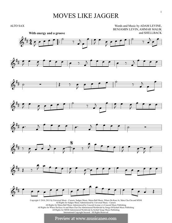 Moves Like Jagger (Maroon 5): For alto saxophone by Shellback, Adam Levine, Ammar Malik, Benjamin Levin