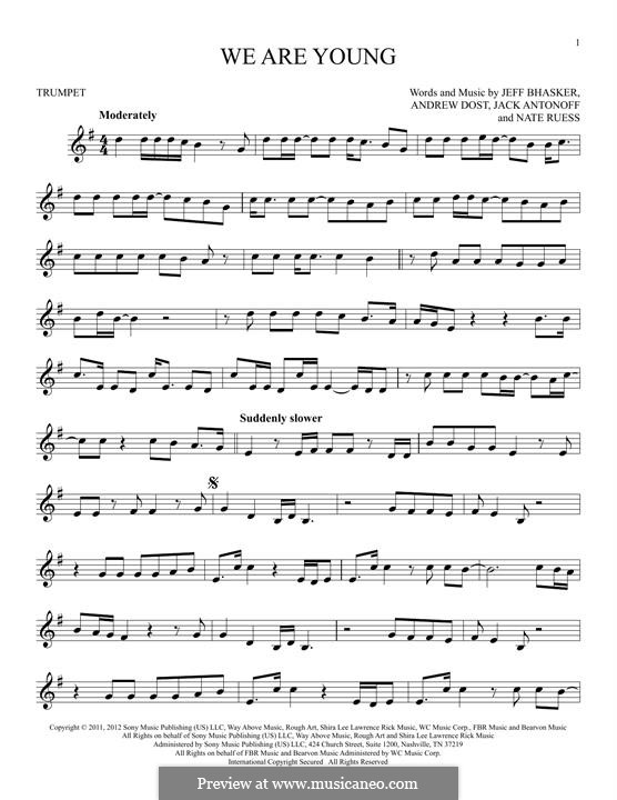 We Are Young: For trumpet by Jeff Bhasker, Jack Antonoff, Andrew Dost, Nathaniel Ruess