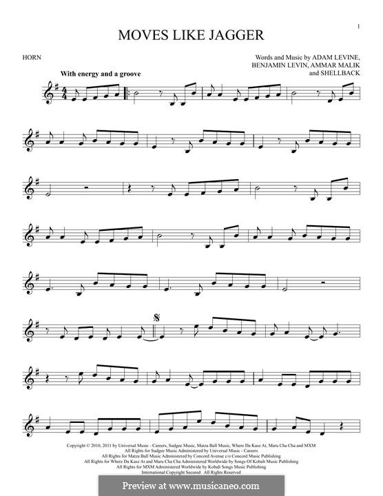 Moves Like Jagger (Maroon 5): For horn by Shellback, Adam Levine, Ammar Malik, Benjamin Levin