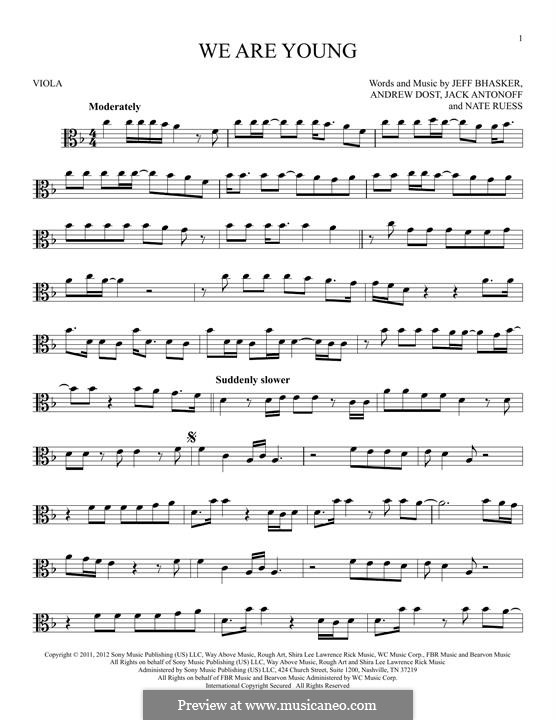 We Are Young: For viola by Jeff Bhasker, Jack Antonoff, Andrew Dost, Nathaniel Ruess