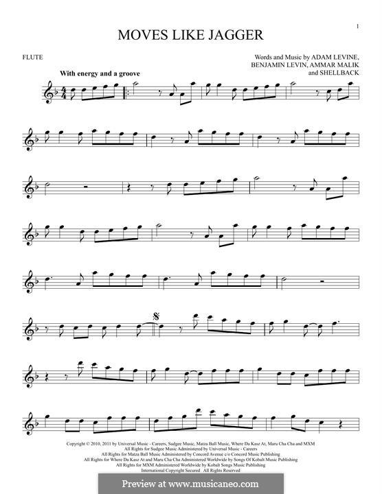 Moves Like Jagger (Maroon 5): For flute by Shellback, Adam Levine, Ammar Malik, Benjamin Levin