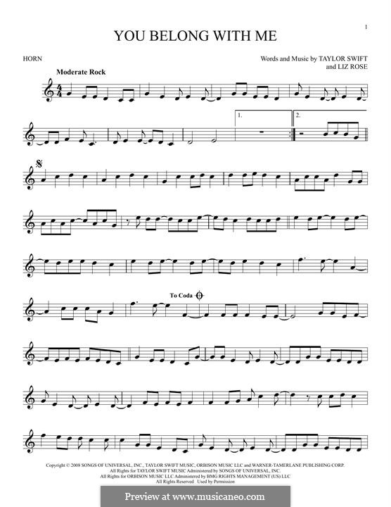 You Belong with Me (Taylor Swift): For horn by Liz Rose
