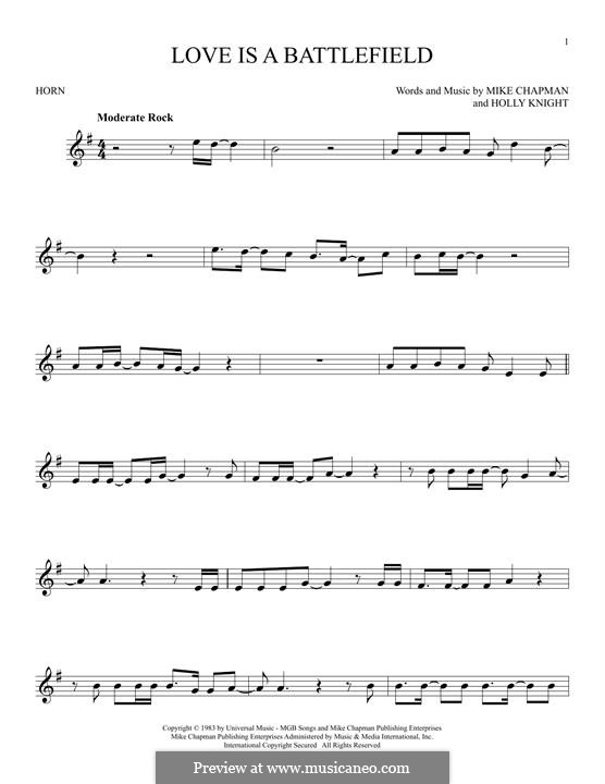 Love Is a Battlefield (Pat Benatar): For horn by Holly Knight, Mike Chapman