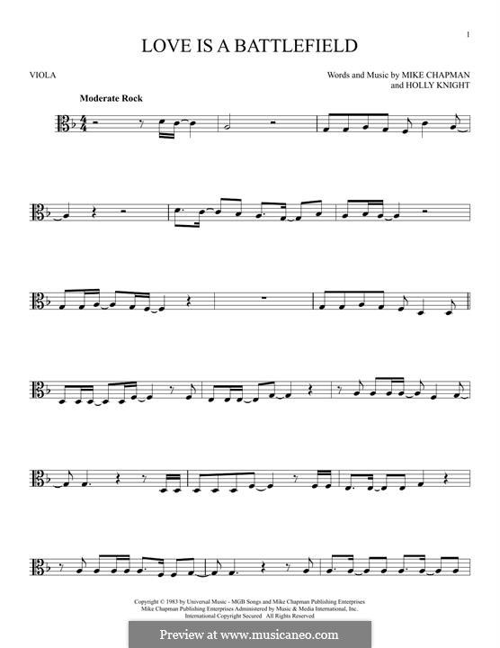 Love Is a Battlefield (Pat Benatar): For viola by Holly Knight, Mike Chapman