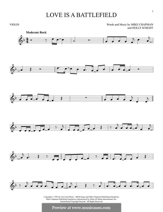 Love Is a Battlefield (Pat Benatar): For violin by Holly Knight, Mike Chapman