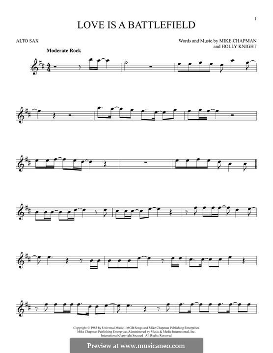 Love Is a Battlefield (Pat Benatar): For alto saxophone by Holly Knight, Mike Chapman