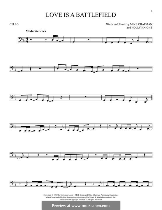 Love Is a Battlefield (Pat Benatar): For cello by Holly Knight, Mike Chapman