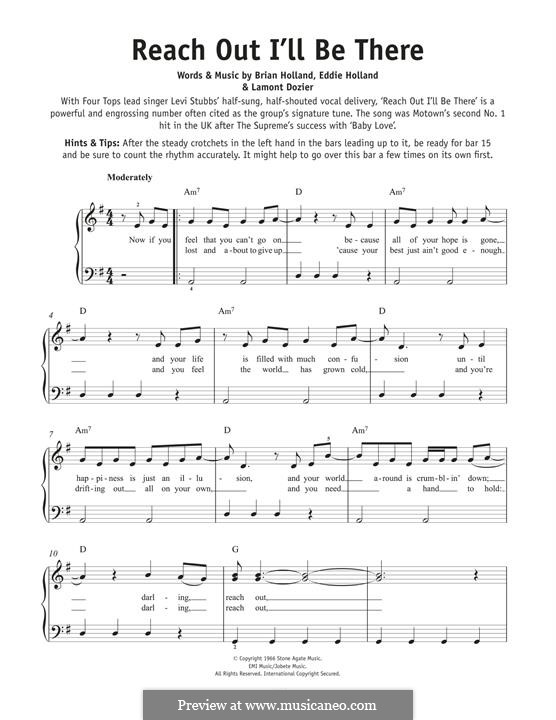 Reach Out, I'll Be There (The Four Tops): For piano by Brian Holland, Edward Holland Jr., Lamont Dozier