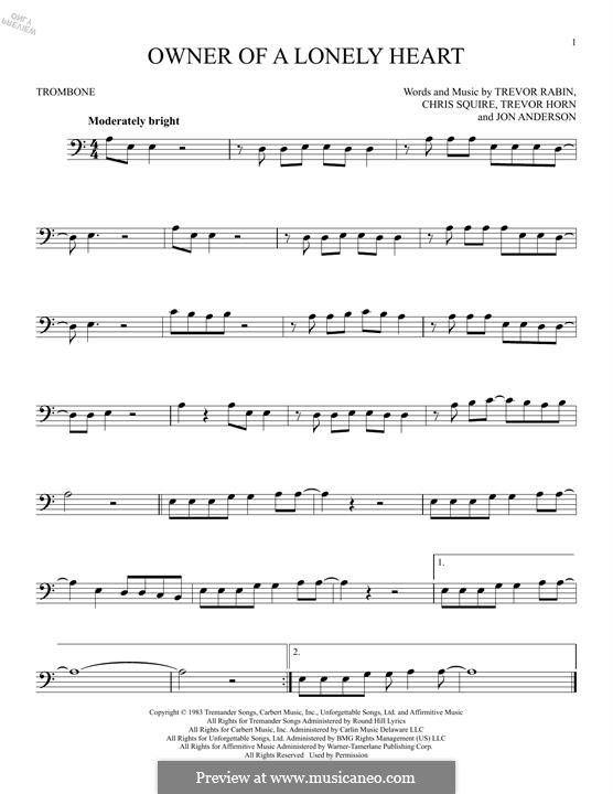 Owner of a Lonely Heart (Yes): For trombone by Chris Squire, Jon Anderson, Trevor Horn, Trevor Rabin