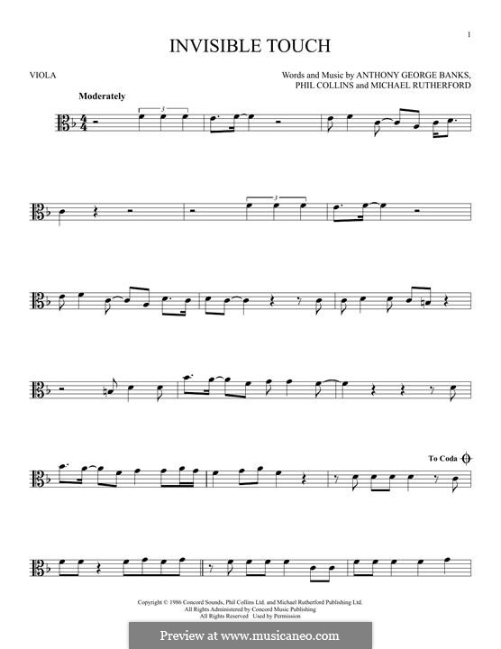 Invisible Touch (Genesis): For viola by Tony Banks, Mike Rutherford, Phil Collins