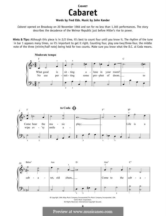 Cabaret (Liza Minnelli): For piano by John Kander