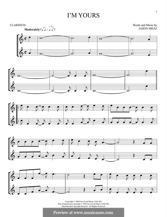 I'm Yours: For two clarinets by Jason Mraz