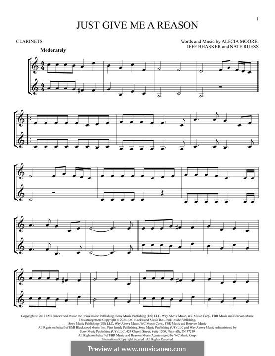 Just Give Me a Reason (Pink): For two clarinets by Alecia Moore, Jeff Bhasker, Nathaniel Ruess