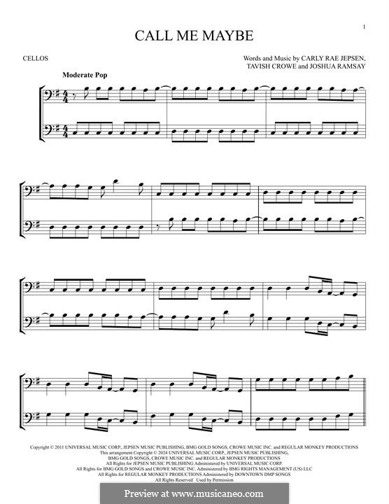 Call Me Maybe: For two cellos by Carly Rae Jepsen, Joshua Ramsay, Tavish Crowe