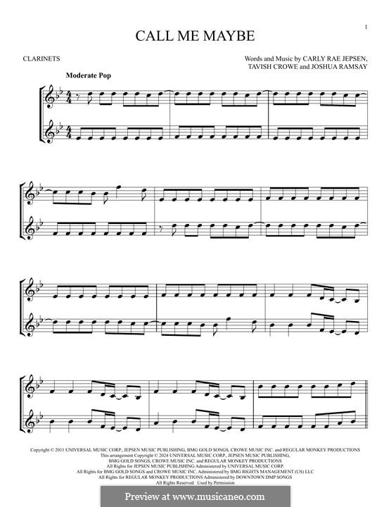 Call Me Maybe: For two clarinets by Carly Rae Jepsen, Joshua Ramsay, Tavish Crowe