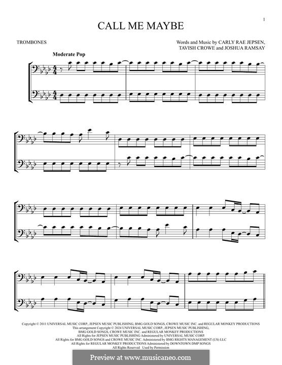 Call Me Maybe: For two trombones by Carly Rae Jepsen, Joshua Ramsay, Tavish Crowe